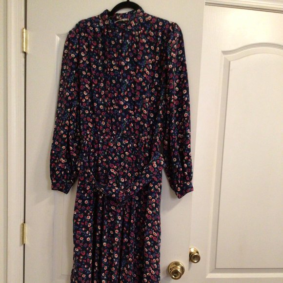 Vintage Floral Maxi Dress Navy Red - Picture 1 of 4